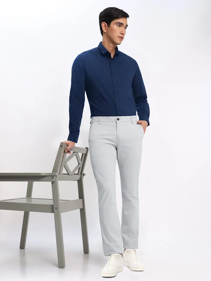 Navy Blue Shirt with Silvery White Chinos: Pack of 2