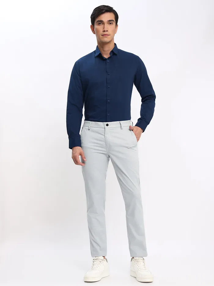 Navy Blue Shirt with Silvery White Chinos: Pack of 2