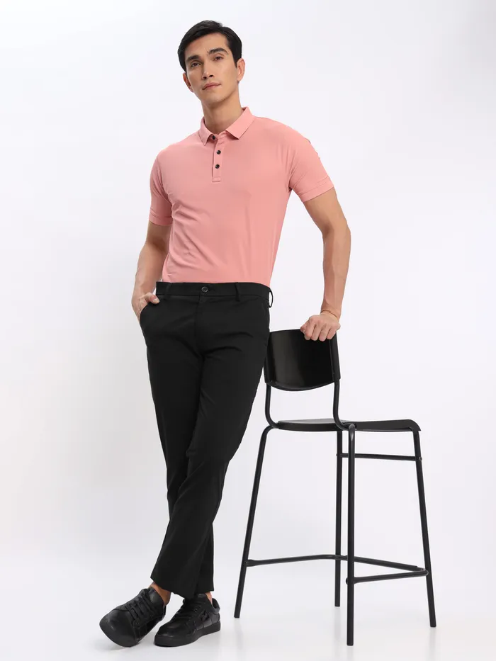 Rose Pink and Thunder Grey Polo T-shirt with Black Chinos: Pack of 3