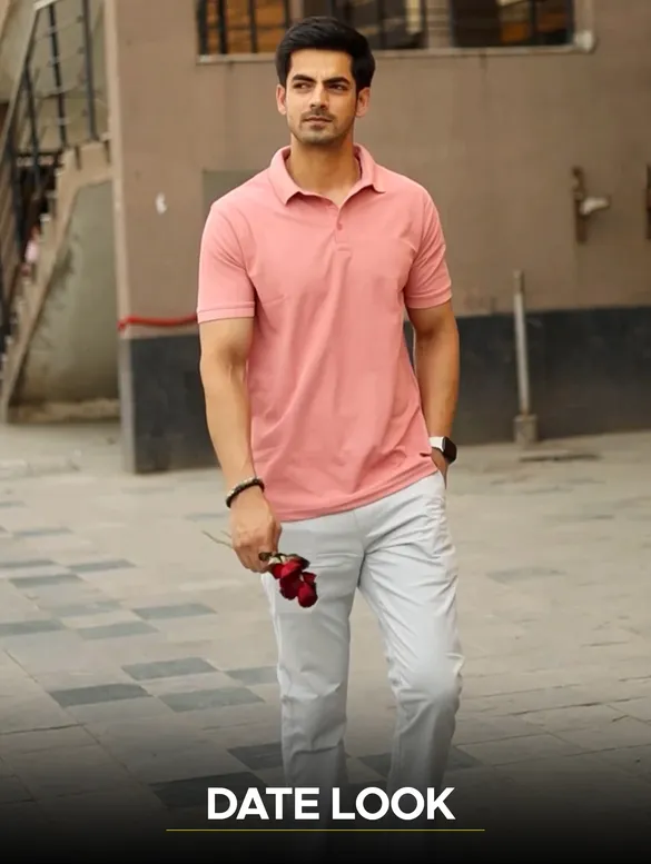 Rose Pink Polo T-shirt with Slivery White Chinos: Pack of 2