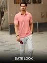 Rose Pink Polo T-shirt with Slivery White Chinos: Pack of 2