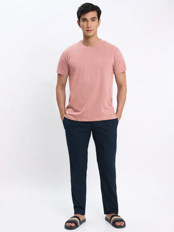 Space Grey and Pink Plain T-shirt with Navy Blue Pyjama: Pack of 3