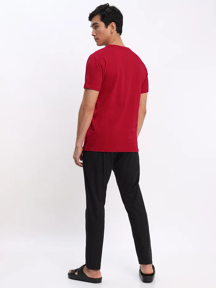 Teal Blue and Red Plain T-shirt with Black Pyjama: Pack of 3