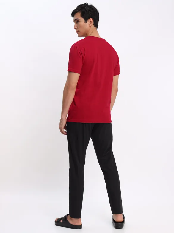 Teal Blue and Red Plain T-shirt with Black Pyjama: Pack of 3