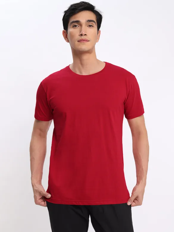 Teal Blue and Red Plain T-shirt with Black Pyjama: Pack of 3