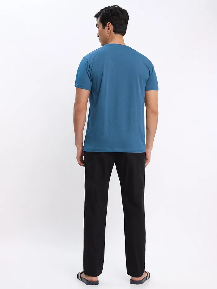 Teal Blue and Red Plain T-shirt with Black Pyjama: Pack of 3