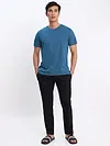 Teal Blue and Red Plain T-shirt with Black Pyjama: Pack of 3