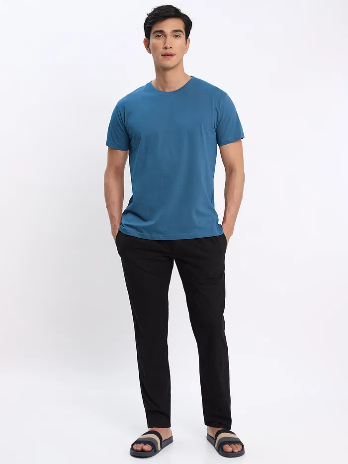 Teal Blue and Red Plain T-shirt with Black Pyjama: Pack of 3