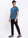 Teal Blue and Red Plain T-shirt with Black Pyjama: Pack of 3