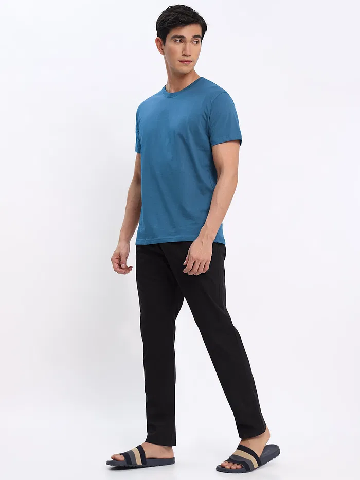 Teal Blue and Red Plain T-shirt with Black Pyjama: Pack of 3