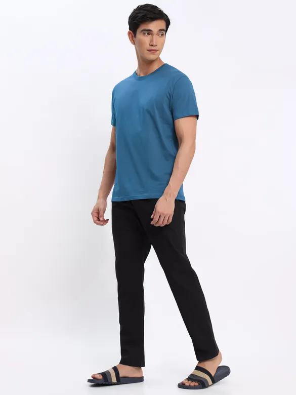Teal Blue and Red Plain T-shirt with Black Pyjama: Pack of 3