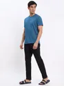 Teal Blue and Red Plain T-shirt with Black Pyjama: Pack of 3