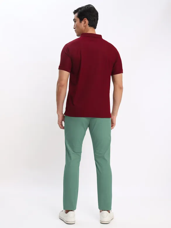 White and French Wine Polo T-shirt with Cadet Blue Chinos: Pack of 3