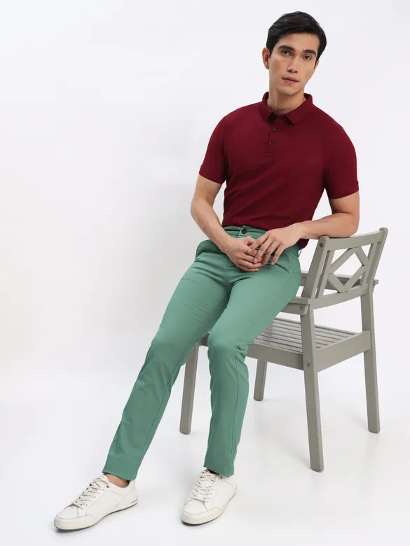 White and French Wine Polo T-shirt with Cadet Blue Chinos: Pack of 3