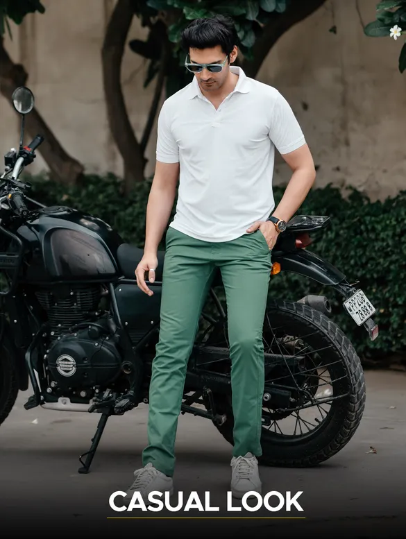 White and French Wine Polo T-shirt with Cadet Blue Chinos: Pack of 3