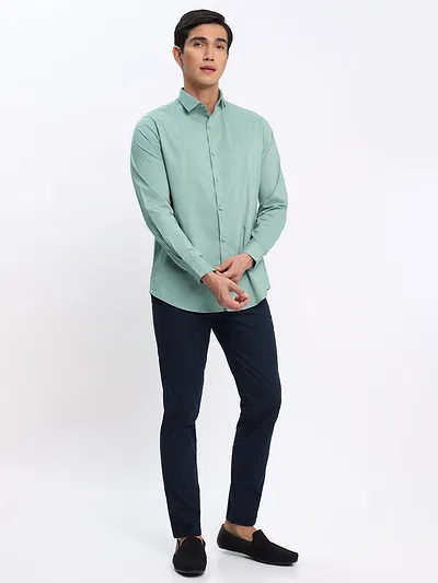 White and Pista Green Shirt with Midnight Blue Chinos: Pack of 3
