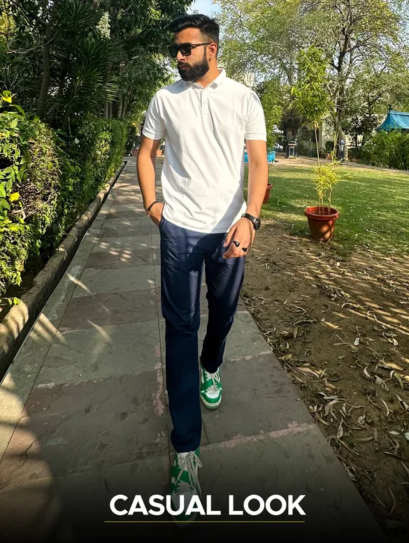 White Polo T-shirt with Midnight Blue Chinos: Pack of 2