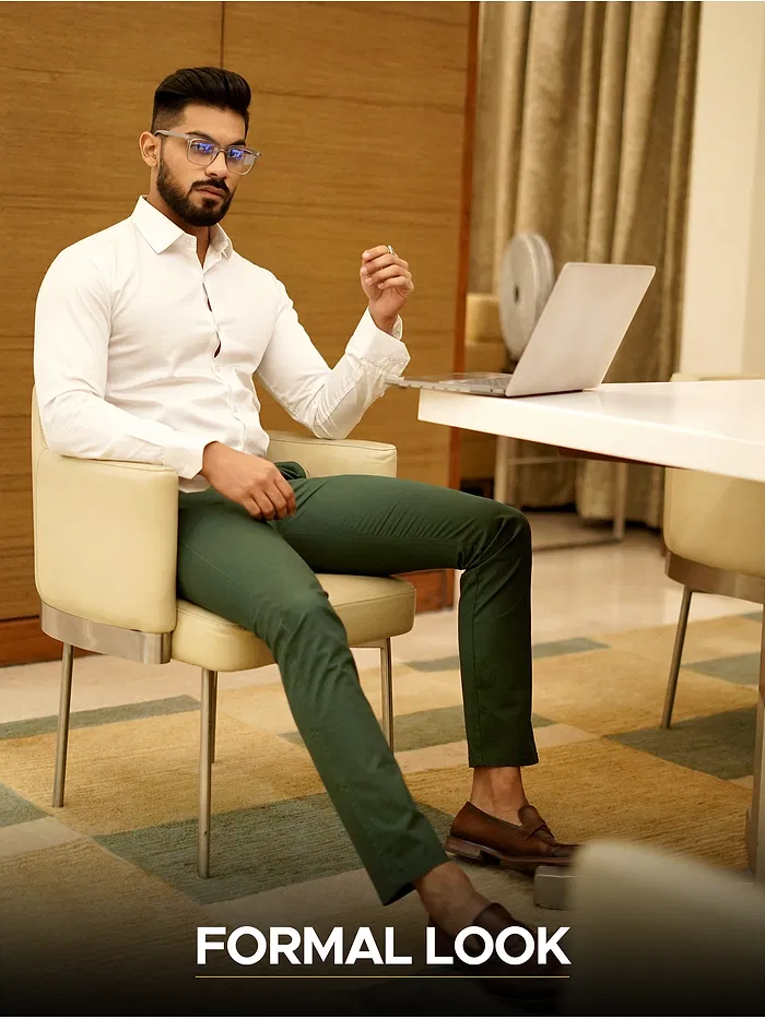 White Shirt with Sage Green Chinos: Pack of 2