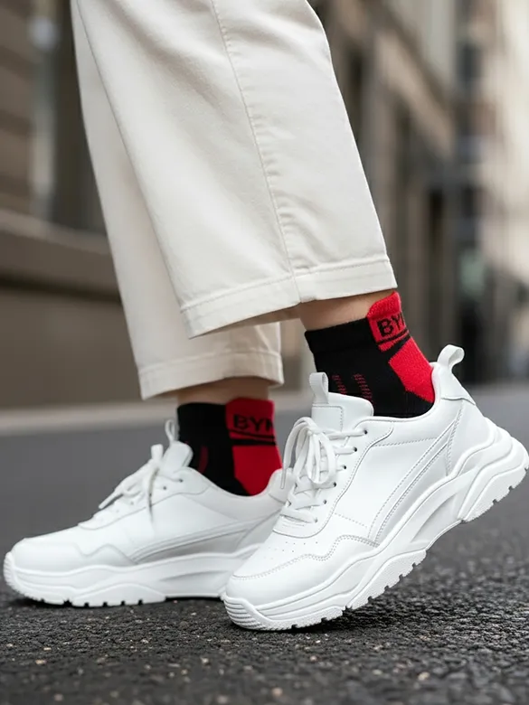 Crimson Red Color Block Unisex Socks