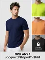 Mens Jacquard Striped T-Shirt - with fit available as regular-fit in different colors with text "Pick any 2" and "6 colors available" 