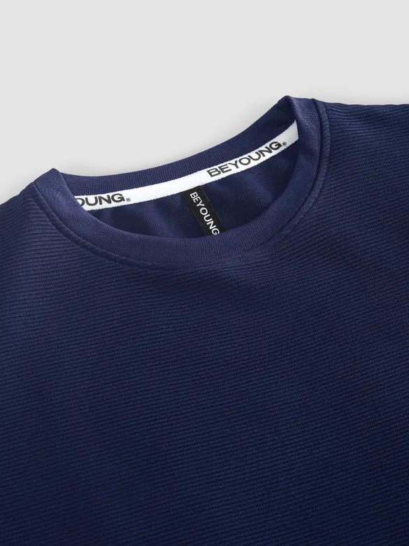 Midnight Navy Blue Jacquard Striped T-Shirt
