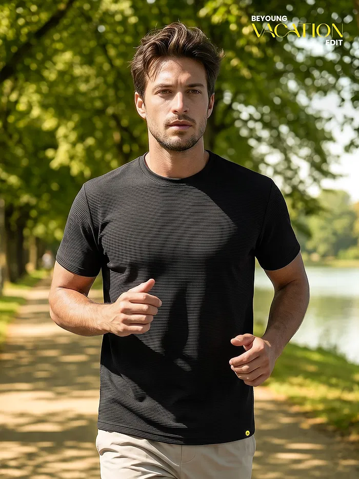 Black Jacquard Striped T-Shirt