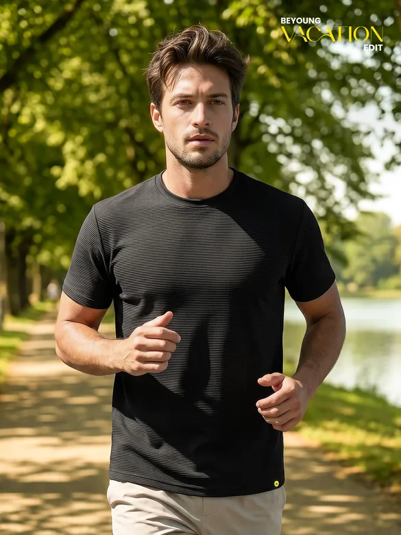 Black Jacquard Striped T-Shirt