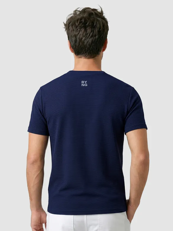 Midnight Navy Blue Jacquard Striped T-Shirt