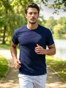 Midnight Navy Blue Jacquard Striped T-Shirt