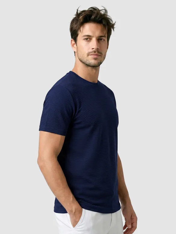 Midnight Navy Blue Jacquard Striped T-Shirt