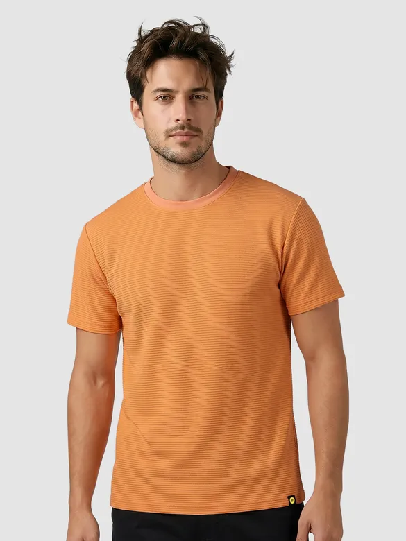 Orange Jacquard Striped T-Shirt