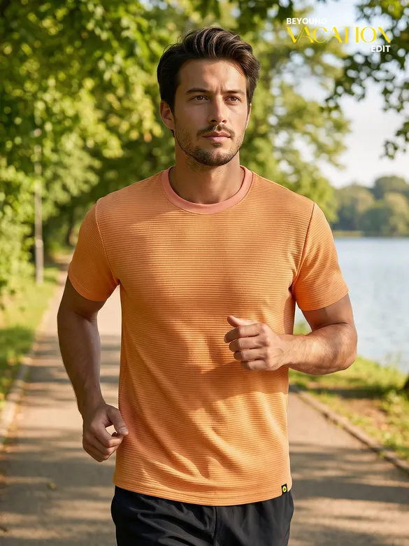 Orange Jacquard Striped T-Shirt
