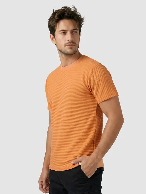 Orange Jacquard Striped T-Shirt