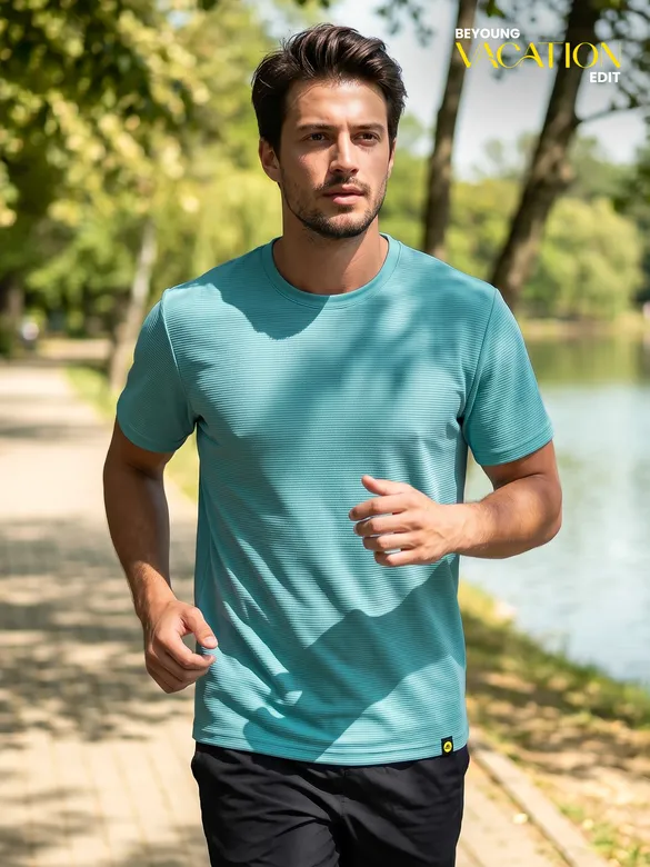Pool Blue Jacquard Striped T-Shirt