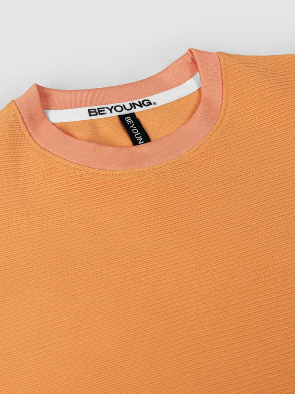 Orange Jacquard Striped T-Shirt