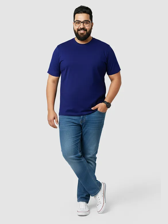 Plain Navy Blue Plus Size T-Shirt