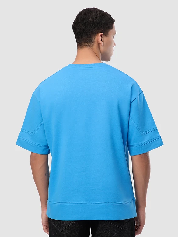 Aqua Blue Cut And Sew Panel Oversized T-Shirt