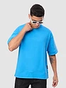 Aqua Blue Cut And Sew Panel Oversized T-Shirt