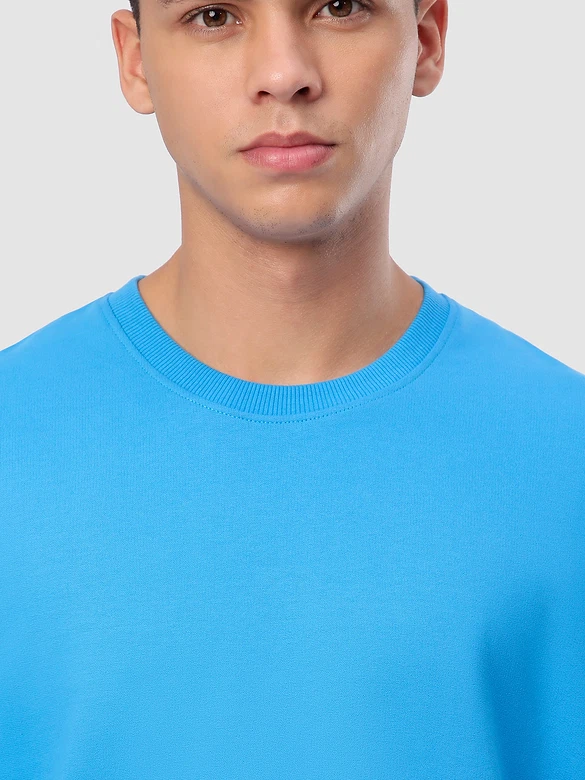 Aqua Blue Cut And Sew Panel Oversized T-Shirt