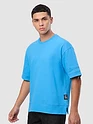 Aqua Blue Cut And Sew Panel Oversized T-Shirt