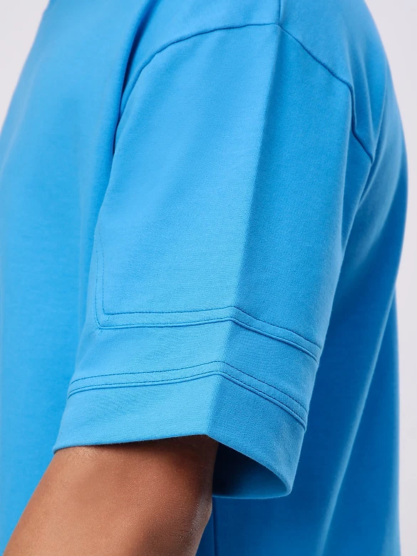Aqua Blue Cut And Sew Panel Oversized T-Shirt
