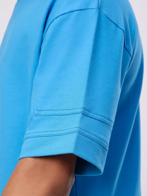 Aqua Blue Cut And Sew Panel Oversized T-Shirt
