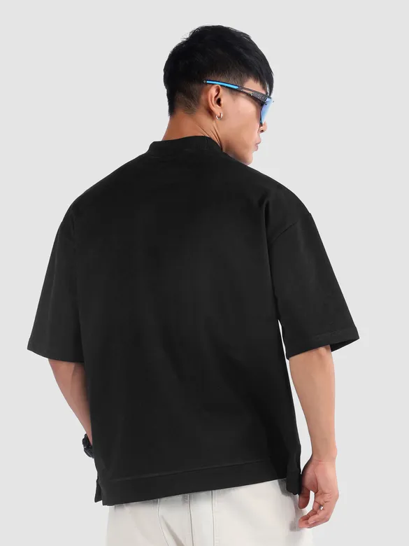 Black Mock Neck Oversized T-Shirt