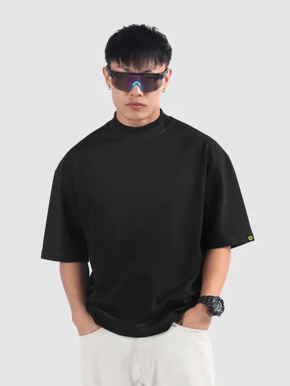 Black Mock Neck Oversized T-Shirt