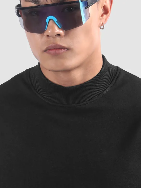 Black Mock Neck Oversized T-Shirt