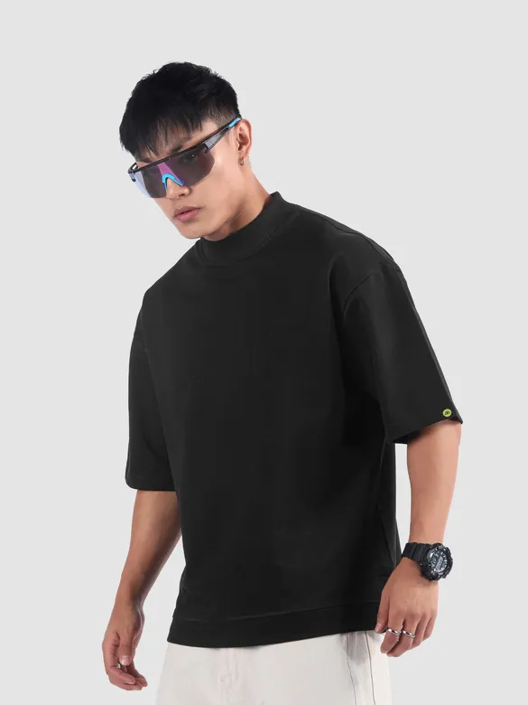 Black Mock Neck Oversized T-Shirt