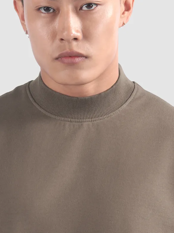 Brown Mock Neck Oversized T-Shirt