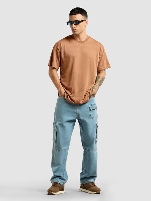 Camel Brown Structured Oversized T-Shirt
