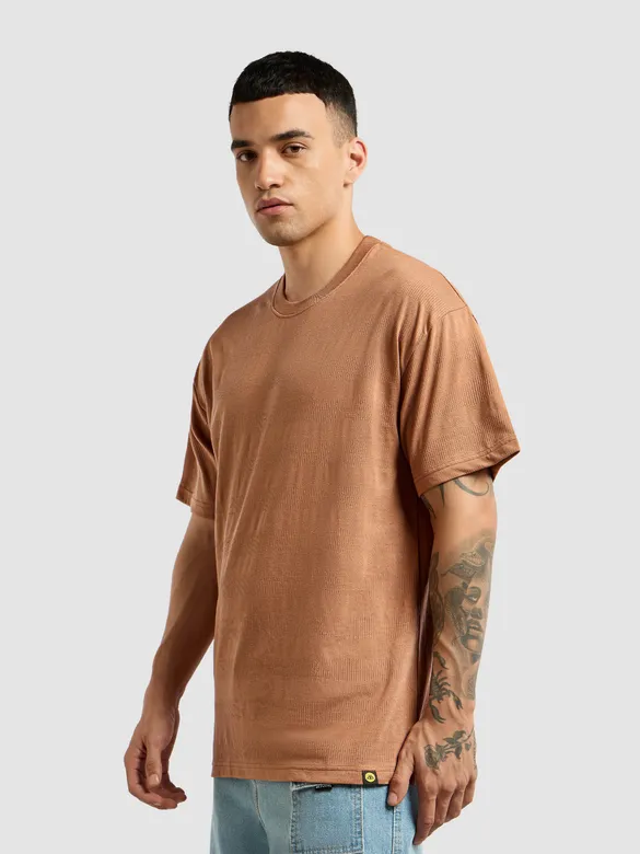 Camel Brown Structured Oversized T-Shirt
