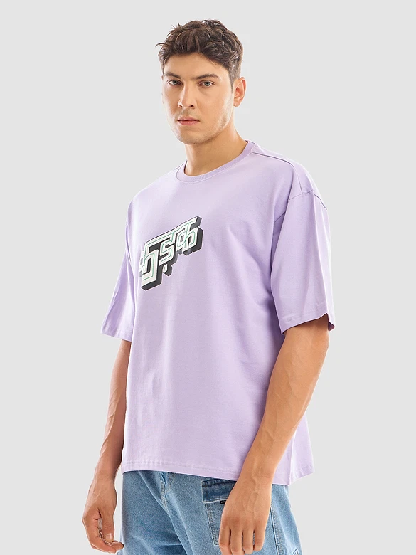 Lilac Puff Printed Oversized T-shirt For Men